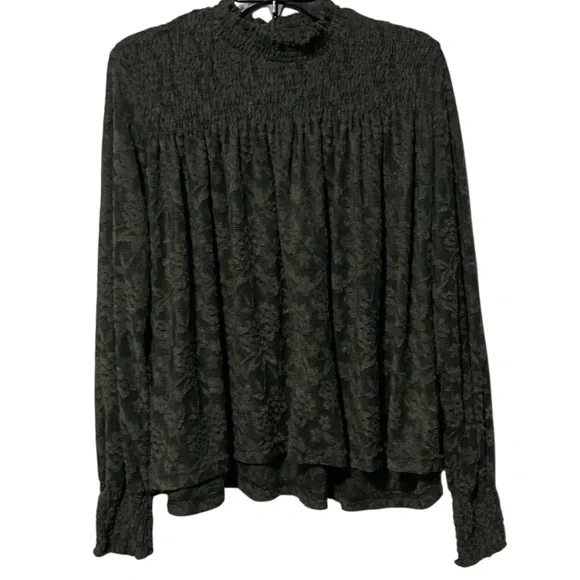 Deletta ANTHROPOLOGIE Olive Green Lace Long Sleeve Mock Neck Top - Picture 2 of 13
